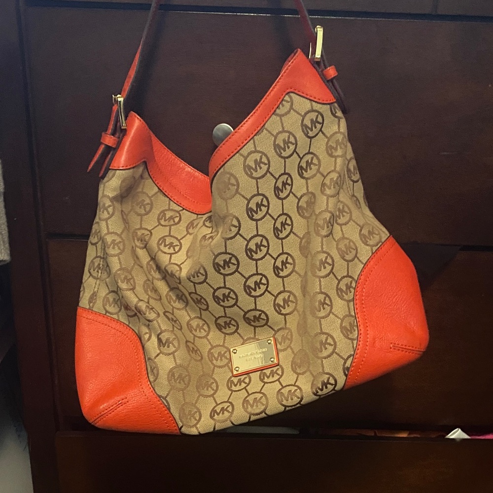 Michael Kors Signature Orange and Tan Shoulder Bag